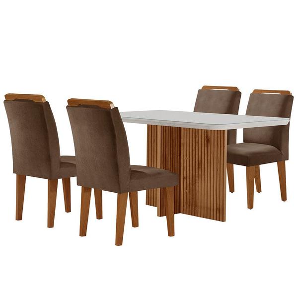 Imagem de Sala de Jantar Mesa Olímpia 120CM MDF Vidro Canto Copo com 4 Cadeiras Athenas Moderna