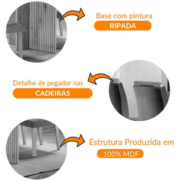 Imagem de Sala de Jantar Mesa Olímpia 120CM MDF Vidro Canto Copo com 4 Cadeiras Carol Moderna