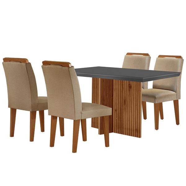 Imagem de Sala de Jantar Mesa Olímpia 120CM MDF Vidro Canto Reto com 4 Cadeiras Athenas Moderna