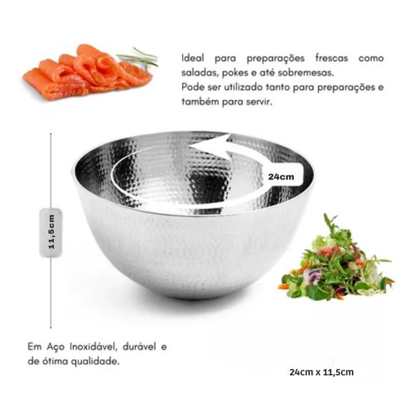 Imagem de Saladeira De Inox Martelado 24cm 3,6 Litros Tigela Bolw