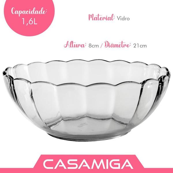 Imagem de Saladeira Fruteira Bowl Tigela Vidro Transparente 1600Ml