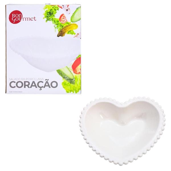 Imagem de Saladeira Tigela Formato Coração De Porcelana Branca 21cm