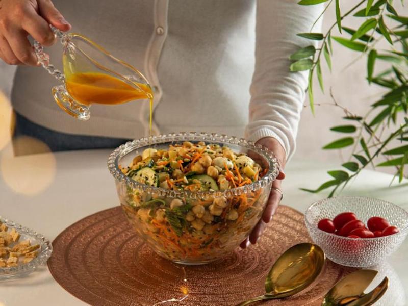 Imagem de Saladeira Vidro Temperado Cristal Mesa Posta Multiuso Grande Borda Coração Redonda Multiuso Salada Fruta Sobremesas Doces Servir Festas