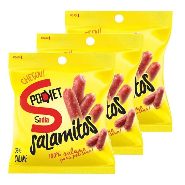 Salamitos Pocket Sadia com 36g Kit com três unidades Imagem de Salamitos Pocket Sadia com 36g Kit com três unidades