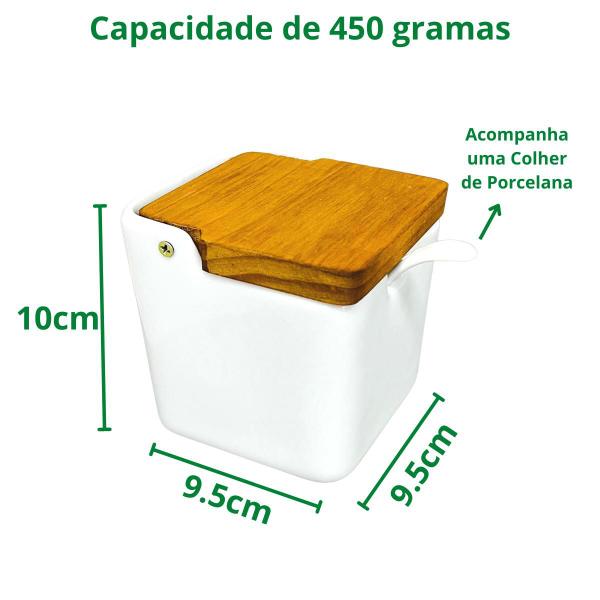 Imagem de Saleiro com Colher Porcelana Branca Premium 450 Gramas