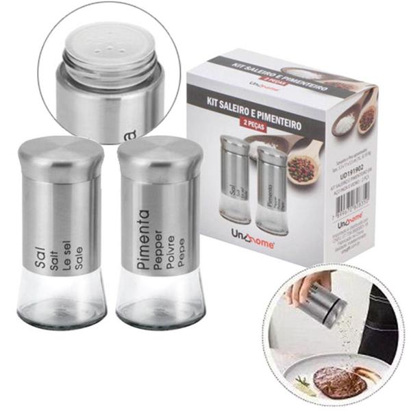 Imagem de Saleiro com pimenteiro de mesa de vidro / inox com 2 pecas 150ml na caixa - UNY GIFT