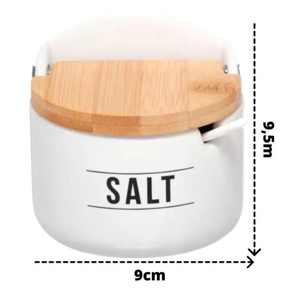 Imagem de Saleiro Cozinha Porcelana Branco Premium Salt 290Ml Tampa E