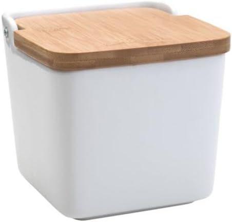 Imagem de Saleiro de Mesa de Cerâmica com Tampa de Bambu Bianco (12cm x 12cm) - Lyor