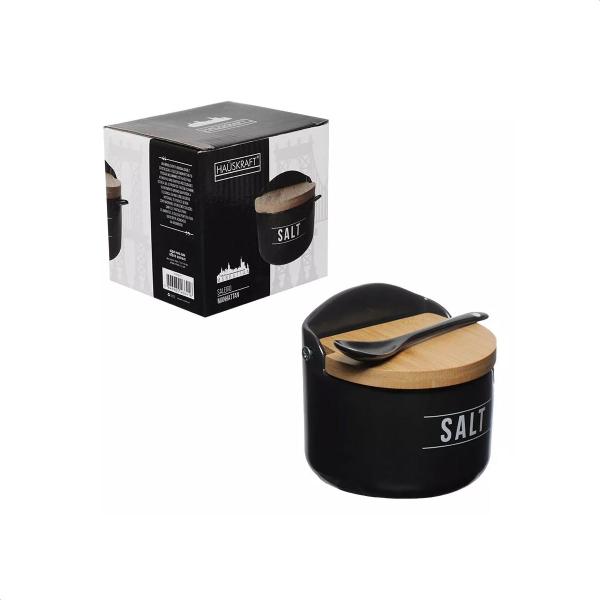 Imagem de Saleiro de Porcelana e Bambu com colher Preto Manhattan Hauskraft