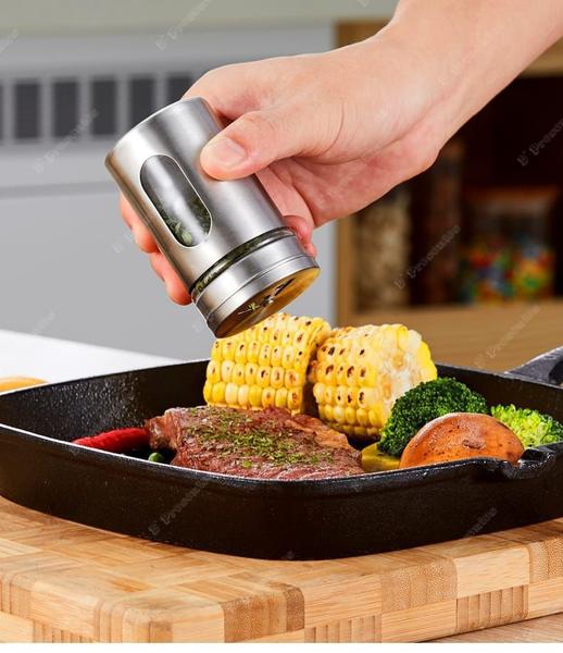 Imagem de Saleiro E Pimenteiro Aço Inox Condimentos De Vidro Gourmet