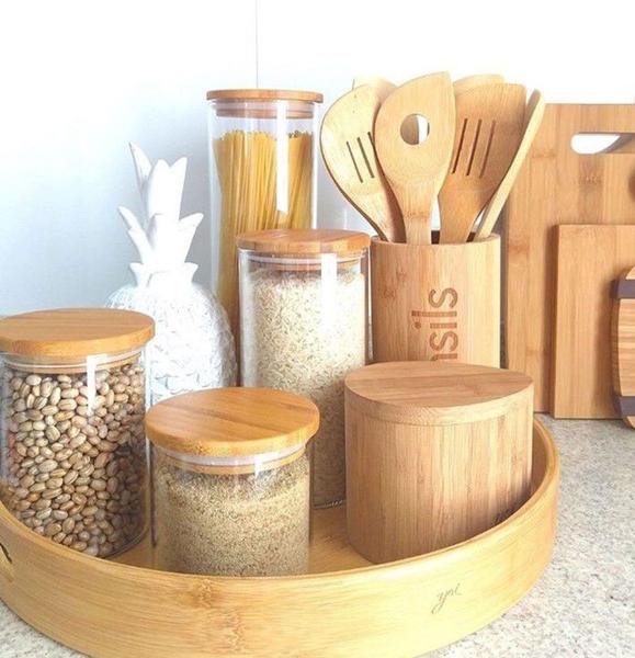 Imagem de Saleiro Para Mesa e Cozinha Em Bambú C/ Tampa Ecokitchen Mimo Style