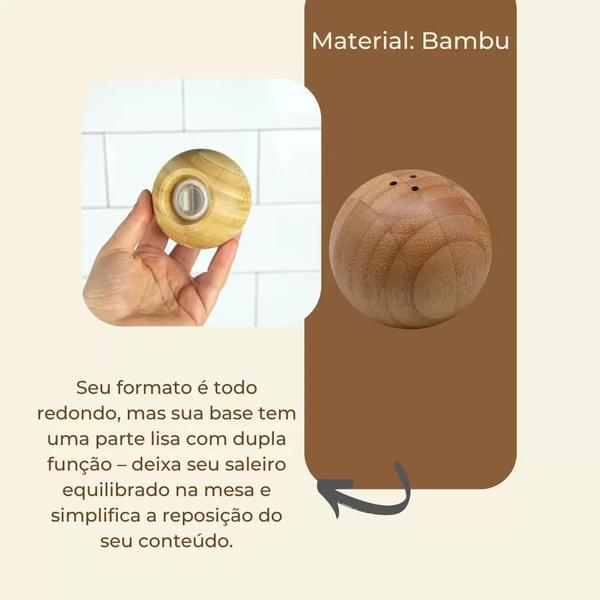 Imagem de Saleiro Pimenteiro Esférico de Bambu Natural Gourmet Oikos