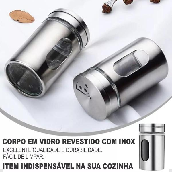 Imagem de Saleiro Pimenteiro Inox Vidro Tampa Com 3 Tipos De Abertura