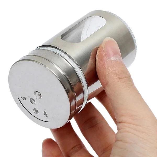 Imagem de Saleiro Pimenteiro Pote Porta Temperos Aço Inox Com Visor