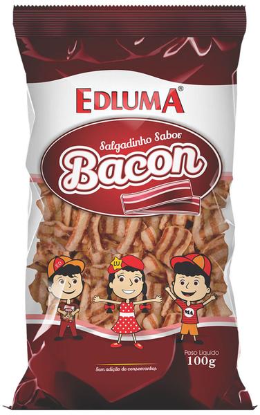 Salgadinho de trigo sabor Bacon caixa com 18 un de 100g cada - Edluma Imagem de Salgadinho de trigo sabor Bacon caixa com 18 un de 100g cada - Edluma