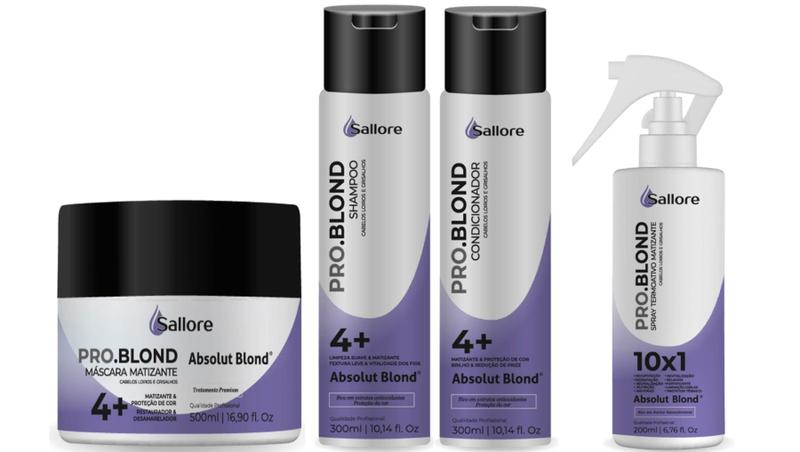 Sallore Pro.Blond Absolute Blond Shampoo e Condicionador e Máscara e Spray Termoativo Imagem de Sallore Pro.Blond Absolute Blond Shampoo e Condicionador e Máscara e Spray Termoativo