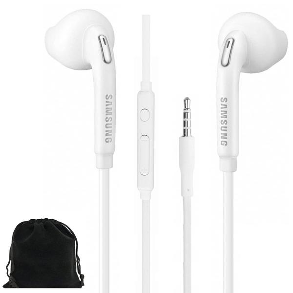 Imagem de Samung Wired Earbuds Original 3.5mm in-Ear Headphones para Samsung Galaxy S10, S10 Plus, S10e Plus, Note 10, A71, A31 - Microfone e Volume Remote - Inclui Bolsa de Transporte de Veludo Preto - Branco