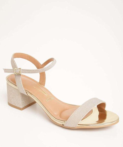 Sandália Feminina Salto Grosso Metalizada Glitter Vizz-38032 - VIZZANO