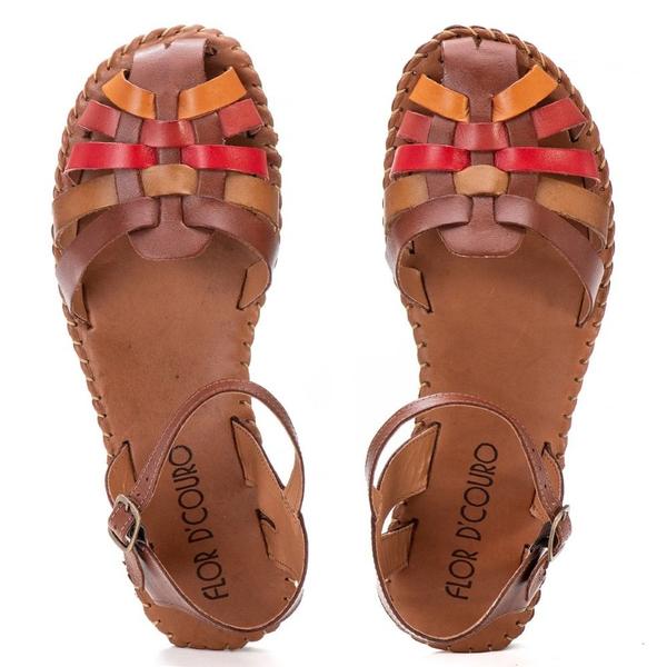 Sandalia Rasteira Conforto Fechada de Couro Feminina Colorida