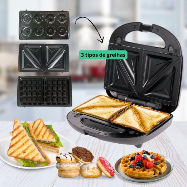 Sanduicheira Elétrica Multifuncional 3 Em 1 Donuts Waffle e Sanduíche Aço Inóx - Coibeu Sanduicheira Elétrica Multifuncional 3 Em 1 Donuts Waffle e Sanduíche Aço Inóx - Coibeu