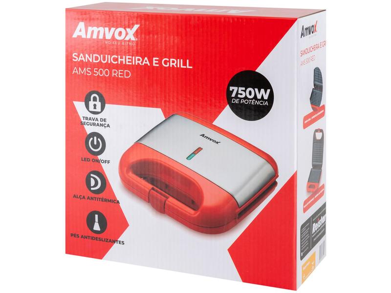 Imagem de Sanduicheira Grill Amvox Vermelho 750W Lar