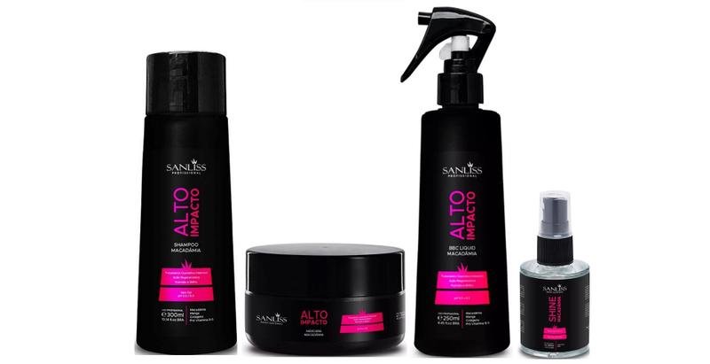 Sanliss Alto Impacto Shampoo e Máscara e BBC Liquid e Shine Macadâmia Imagem de Sanliss Alto Impacto Shampoo e Máscara e BBC Liquid e Shine Macadâmia