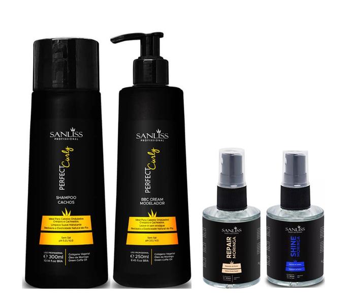 Imagem de Sanliss Perfect Curly Shampoo e BBC Cream Modelador e Repair Moringa e Shine Moringa