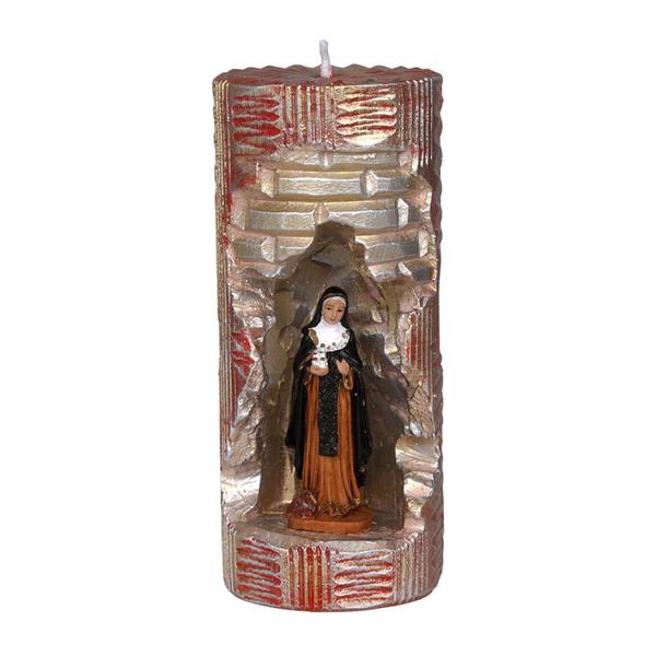 Imagem de Santa Edwiges. Rossoni Velas. Gruta em vela tam 07x16cm vermelha. Imagem em resina 9cm