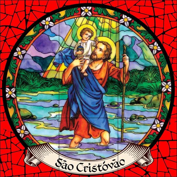 Imagem de São Cristóvão Estilo Vitral 60x60cm - 100% Azulejo