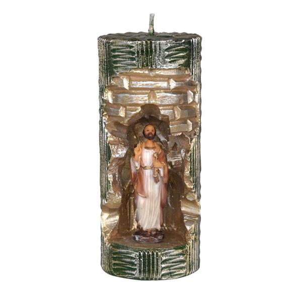 Imagem de São Pedro. Rossoni Velas. Gruta em vela tam 07x16cm verde. Imagem em resina 9cm