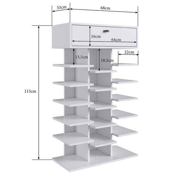 Imagem de Sapateira 1 Gaveta 15 Prateleiras Branco - Completa Móveis