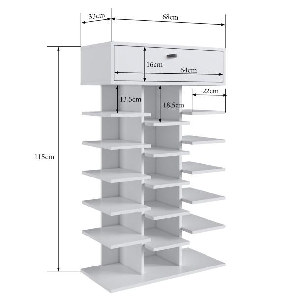 Imagem de Sapateira 1 Gaveta 15 Prateleiras Sp020 Branco - Completa Móveis