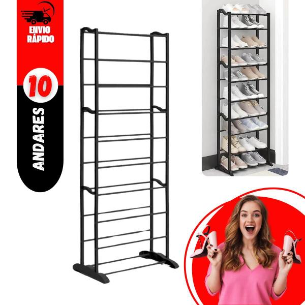 Sapateira 10 Andares Vertical Grande Organizador de Sapatos Tênis Chinelos Multiuso Entrada Hall Quarto Closet Prática Resistente - Importado Sapateira 10 Andares Vertical Grande Organizador de Sapatos Tênis Chinelos Multiuso Entrada Hall Quarto Closet Prática Resistente - Importado