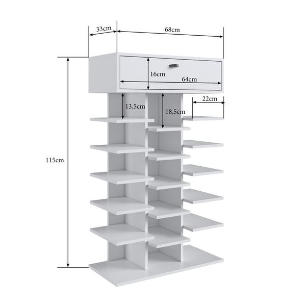 Imagem de Sapateira 15 Prateleiras 01 Gaveta 68cm Linha SP SP020 Completa Móveis