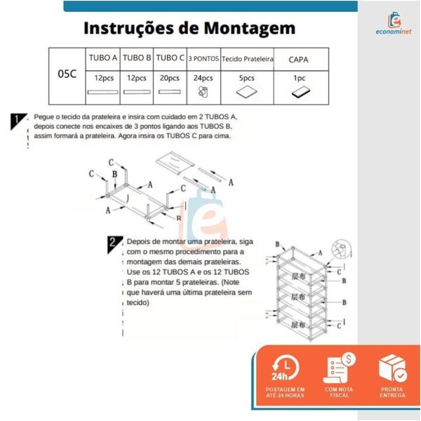 Imagem de Sapateira 5 Prateleiras Para Organizar 15 Pares Sapatos Calç