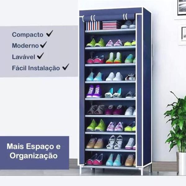 Imagem de Sapateira Azul Organizador de Sapatos e Roupas 9 Prateleiras