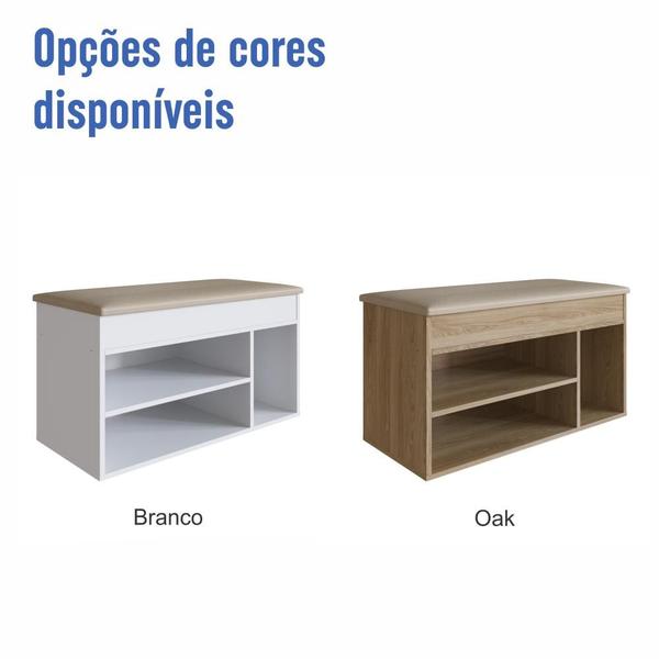 Imagem de Sapateira Banco Baú Organizador 81cm 7 pares com Tampo Estofado Branca