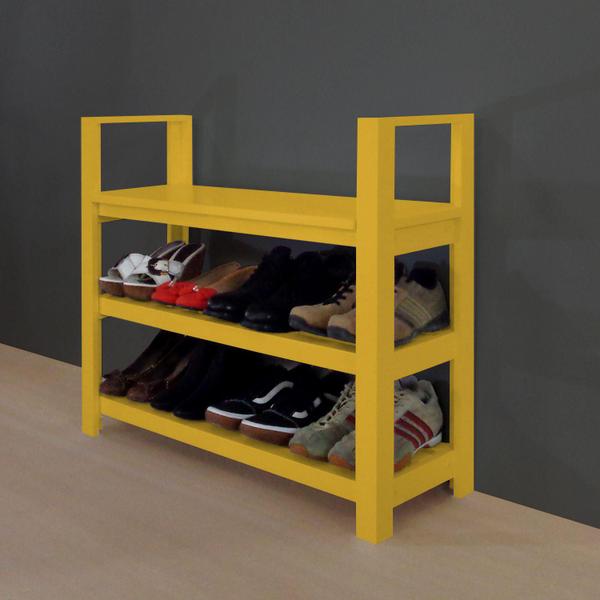 Imagem de Sapateira Banco com Braço de Piso para Closets e Quartos 8 Pares Sapatos - Amarelo Laca