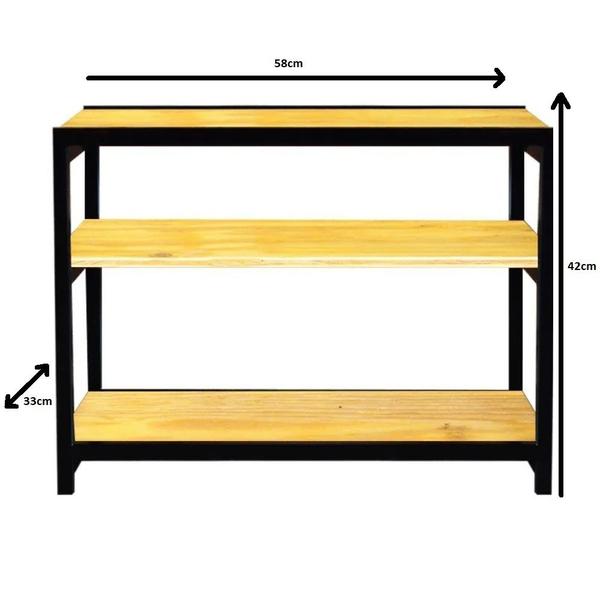Imagem de Sapateira Banco Industrial Preta Madeira Natural Com 3 Prateleiras