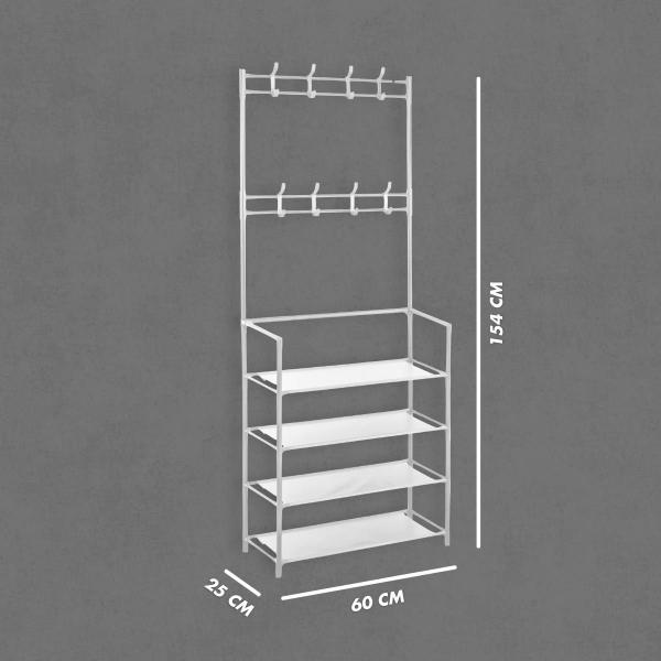 Imagem de Sapateira Cabideiro Arara 4 Prateleiras Com Ganchos Branco