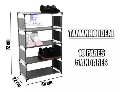 Imagem de Sapateira de 5 andares com capacidade para 10 pares preto