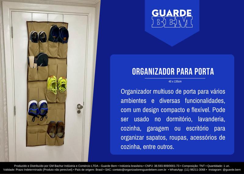 Imagem de Sapateira de porta para 10 pares 20 divisórias - Guarde Bem - Acompanha 3 ganhos de sustentação para porta