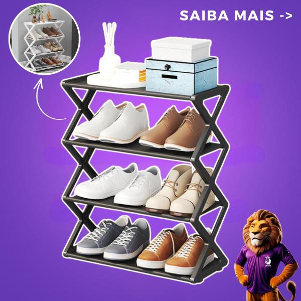 Imagem de Sapateira Multiuso 4 Andares Organizador 16 Sapatos Plástico Metal Durável Estável Moderno Compacto