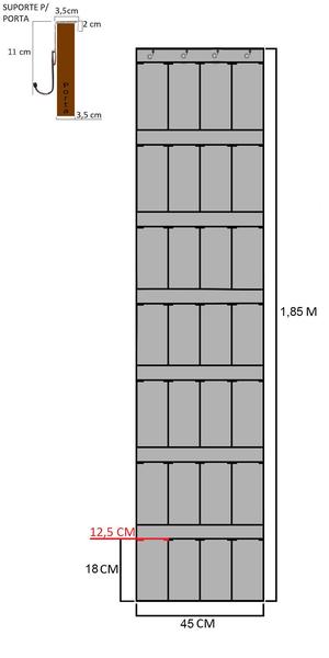 Imagem de Sapateira Multiuso De Parede E Porta 14 Pares Vertical 28 Divisórias Cinza