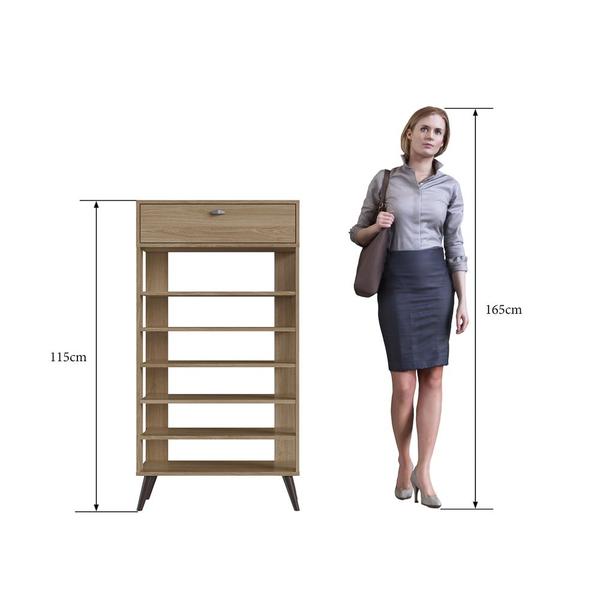 Imagem de Sapateira Multiuso Pés Palito 1 Gaveta 5 Prateleiras SP030 Oak - Completa Móveis