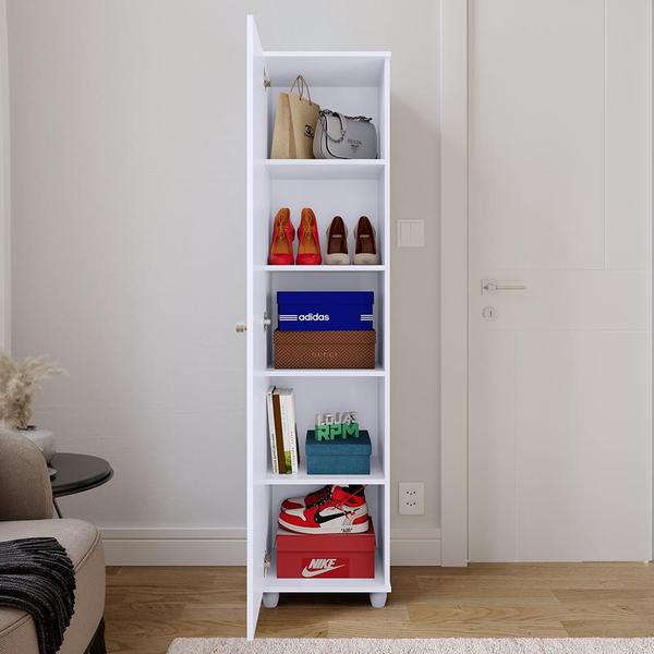 Imagem de Sapateira Multiuso Vertical Espelhado 4 Prateleira Porta Sapato Organizador Retrô Sala Quarto Decoração Casa Marry - Branco - RPM