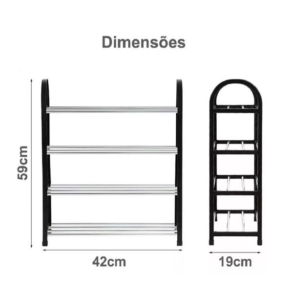 Imagem de Sapateira Organizador Multiuso Desmontável Vertical Plástico e Metal 4 Andares