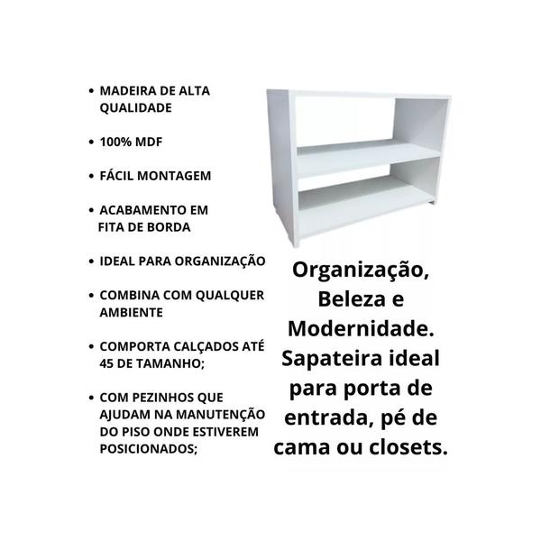 Imagem de Sapateira Organizador Multiuso Sapato Compacta 60X40X30cm MDF Branco Porta De Sala Quarto Banheiro