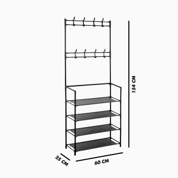 Imagem de Sapateira Organizadora Com Ganchos 4 Prateleiras - Preto