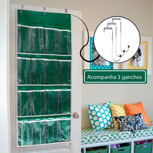 Imagem de Sapateira Organizadora de Porta 8 Pares Prática Multiuso Vertical Verde